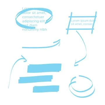 Yellow vector highlighter elements set. Yellow marker text selection イラスト素材