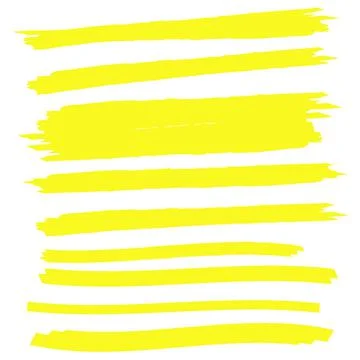 Yellow vector highlighter elements set. Yellow marker text selection Stock Illustration