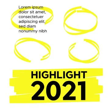 Yellow vector highlighter elements set. Yellow marker text selection Stock Illustration