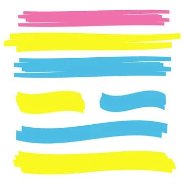 Yellow vector highlighter elements set. Yellow marker text selection Stock Illustration