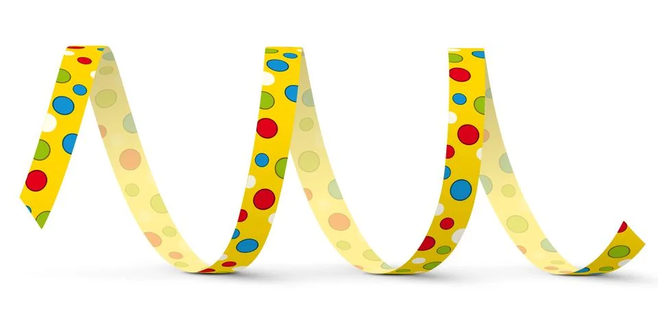 Yellow Vector Paper Streamer with Colored Dots - Blow Out Stock Illustration