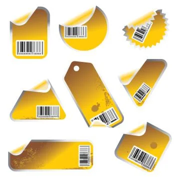 Yellow vector tag and sticker set with bar codes イラスト素材