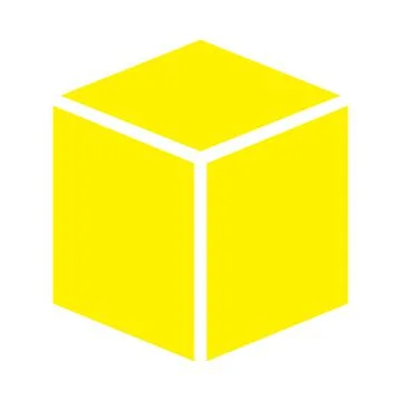 Yellow vector three dimensional or 3d cube icon isolated on white background Stock Illustration