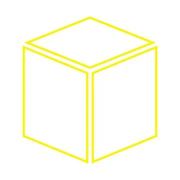 Yellow vector three dimensional or 3d cube line icon isolated on white backg Stock Illustration