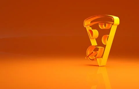 Yellow Vegan pizza slice icon isolated on orange background. Minimalism concept Illustrazione stock