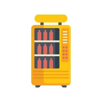 Yellow vending machine dispensing beverages in plastic bottles icon Stock Illustration
