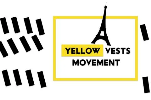 Yellow vests protester in front of Eiffel Tower and the text types Stock-Illustration