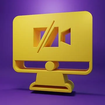 Yellow Video camera Off on computer icon isolated on purple background. No .. Stock Illustration