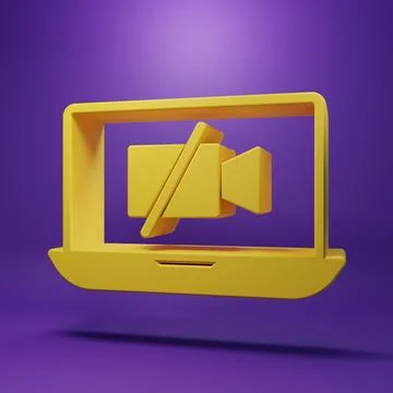 Yellow Video camera Off on laptop screen icon isolated on purple background.. Stock Illustration