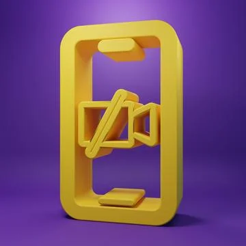 Yellow Video camera Off on mobile screen icon isolated on purple background.. 写真素材