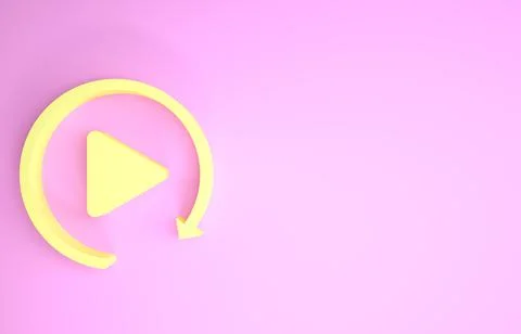 Yellow Video play button like simple replay icon isolated on pink background. Illustrazione stock