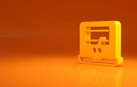 Yellow Video recorder or editor software on laptop icon isolated on orange Illustrazione stock