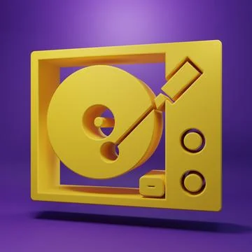 Yellow Vinyl player with a vinyl disk icon isolated on purple background. M.. Stock Illustration