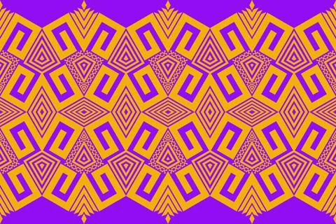 Yellow violet aztec zig zag fabric pattern            Stock Illustration