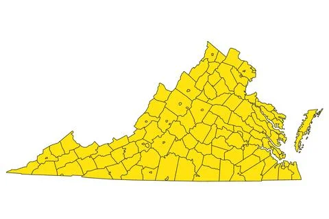 Yellow Virginia map with counties Stock Illustration