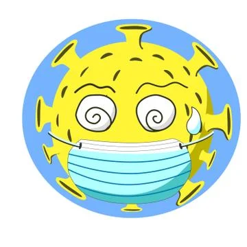 Yellow Virus getting Dizzy and confused when wearing a mask for Covid-19 prot Stock Illustration