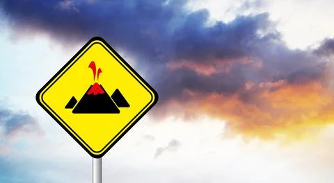 Yellow volcano sign Stock Photos