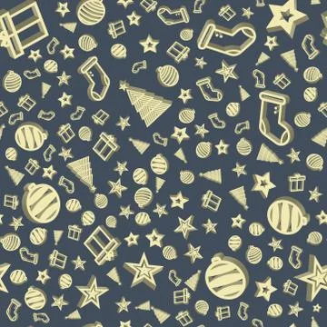 Yellow volume Christmas tree pattern Simple Happy New Year background. Vector Stock Illustration