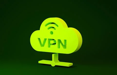 Yellow VPN Network cloud connection icon isolated on green background. Social 스톡 일러스트