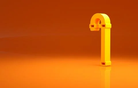 Yellow Walking stick cane icon isolated on orange background. Minimalism concept Illustration