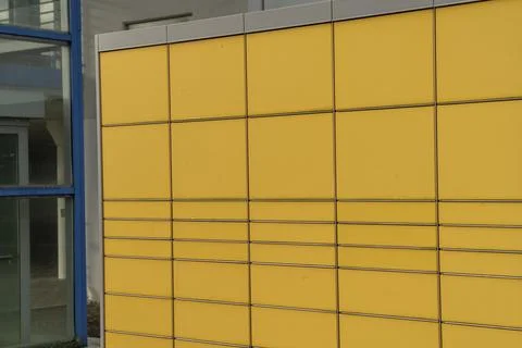 A yellow wall with rectangular patterns, Bottrop, Germany, Europe Stock Photos