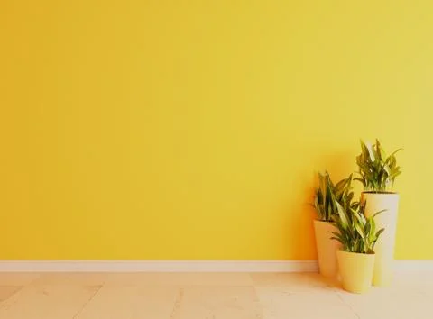 Yellow wall with white ceramic floor surface realistic 3D rendering Stock Illustration
