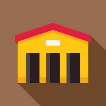 Yellow warehouse building with three loading docks and red roof Stock Illustration