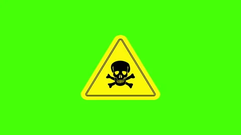 Yellow Warning Glitch Icon with Skeleton Sign on Green Screen Background Stock Footage 310665311