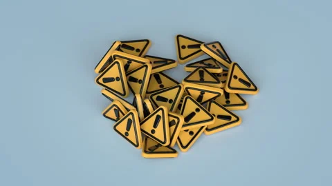 Yellow Warning Icon Exploding Into Pile of Alert Symbols 3D render Animation Stock Footage 334665943