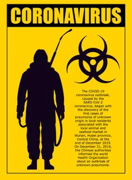 A yellow warning poster about the coronavirus with the silhouette Stock Illustration