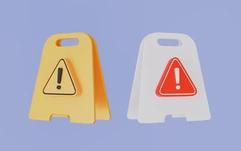 Yellow warning sign board 3d illustration Stock Illustration