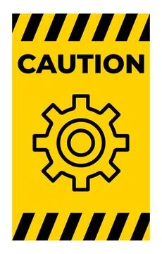 Yellow Warning Sign with Caution Text and Gear Illustration for Safety Notice Stockillustratie
