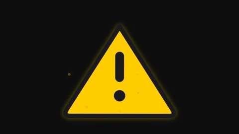 Yellow Warning Sign with Exclamation Mark Animation on Black Background 4K Video stock 343184426