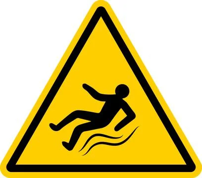 Yellow warning sign with falling slipping person 스톡 일러스트