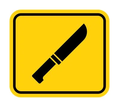 Yellow Warning Sign Featuring a Black Knife Graphic for Cautionary Use Stock Illustration