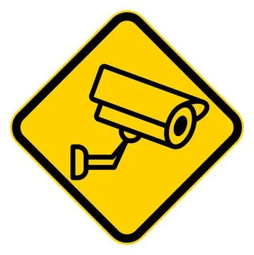 Yellow Warning Sign Featuring CCTV Security Camera Icon Design Illustrazione stock