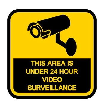 Yellow Warning Sign Indicating 24 Hour Video Surveillance for Security Illustrazione stock