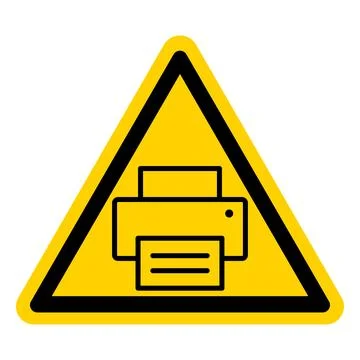 Yellow Warning Sign with Printer Icon Indicating Caution for Print Area Stockillustratie
