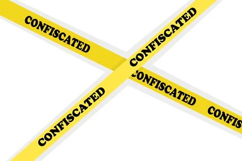 Yellow warning tapes with confiscation text isolated on white background. Stock Illustration
