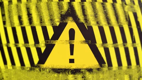 Yellow warning triangle Caution Sign Glitch Screen Stock-Footage 290930337