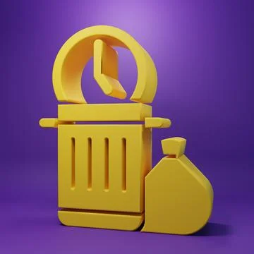Yellow Waste of time icon isolated on purple background. Trash can. Garbage.. Stock Illustration