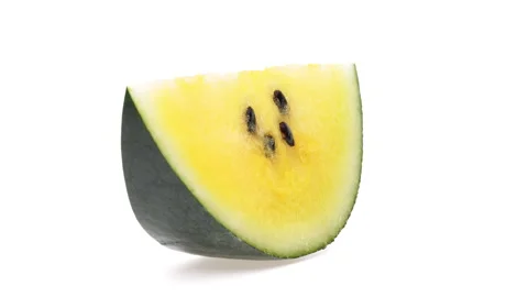 Yellow watermelon slice. White background. Stock Footage 159163443