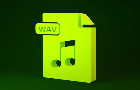 Yellow WAV file document. Download wav button icon isolated on green backgrou Stock Illustration
