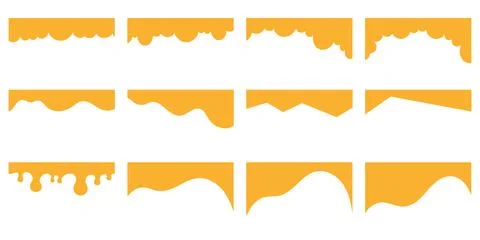 Yellow Wave and Drip Edge Shape Set, Decorative Borders for Graphic Design, W Stock Illustration