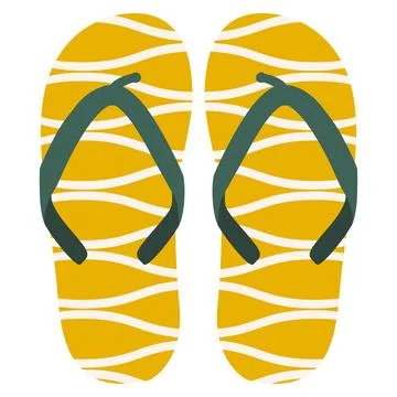 Yellow wave flip flops simple summer beach for resort. Pair of shoes for le.. Stock Illustration