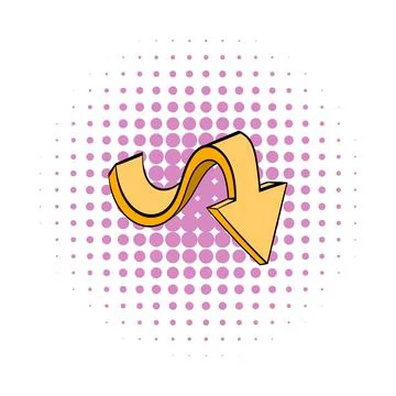 Yellow wavy arrow icon, comics style Stock Illustration