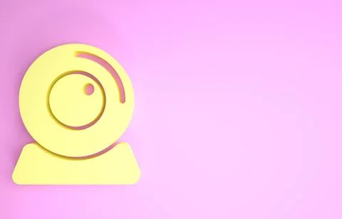Yellow Web camera icon isolated on pink background. Chat camera. Webcam icon. 스톡 일러스트