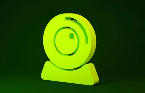 Yellow Web camera icon isolated on green background. Chat camera. Webcam icon Illustrazione stock