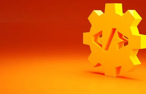 Yellow Web design and front end development icon isolated on orange backgroun Stock Illustration