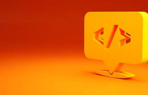 Yellow Web design and front end development icon isolated on orange backgroun Illustrazione stock